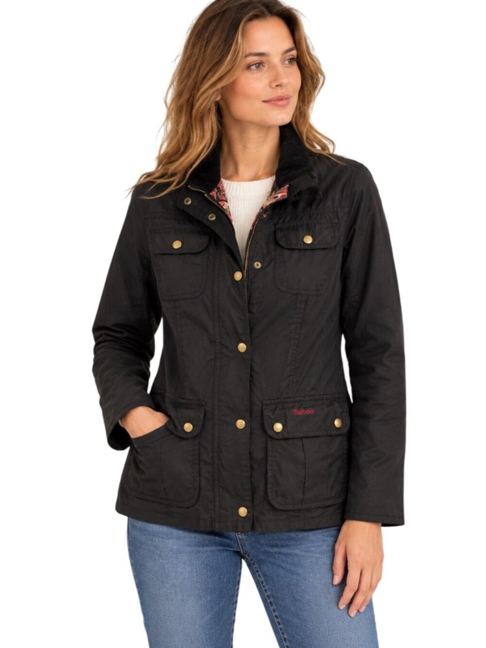 Barbour x Morris & Co Women’s US 8 Black Waxed Cotton Jacket Floral Lined UK 12